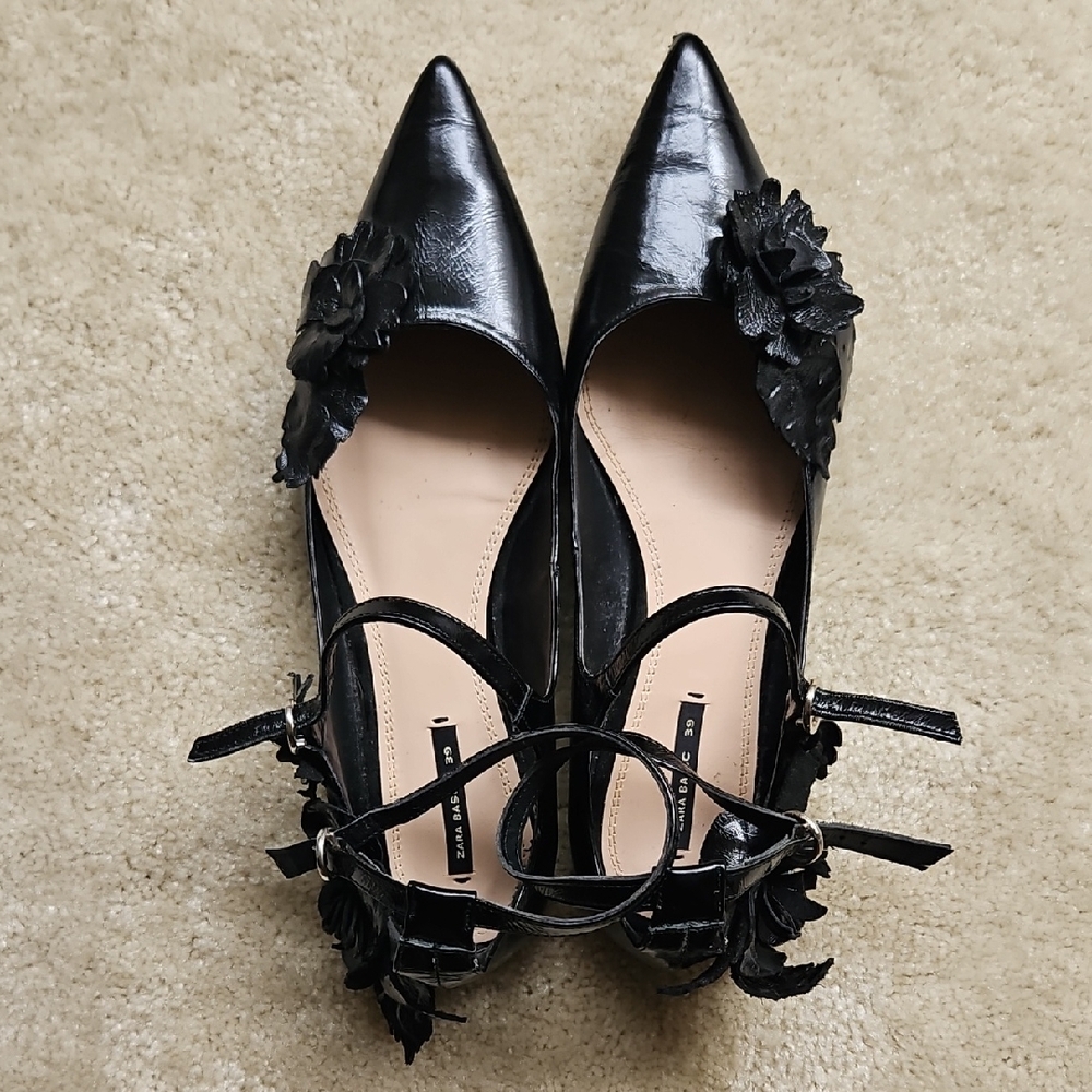 Elegant Zara  Black Women's Shoes with Floral Detail Sz 39